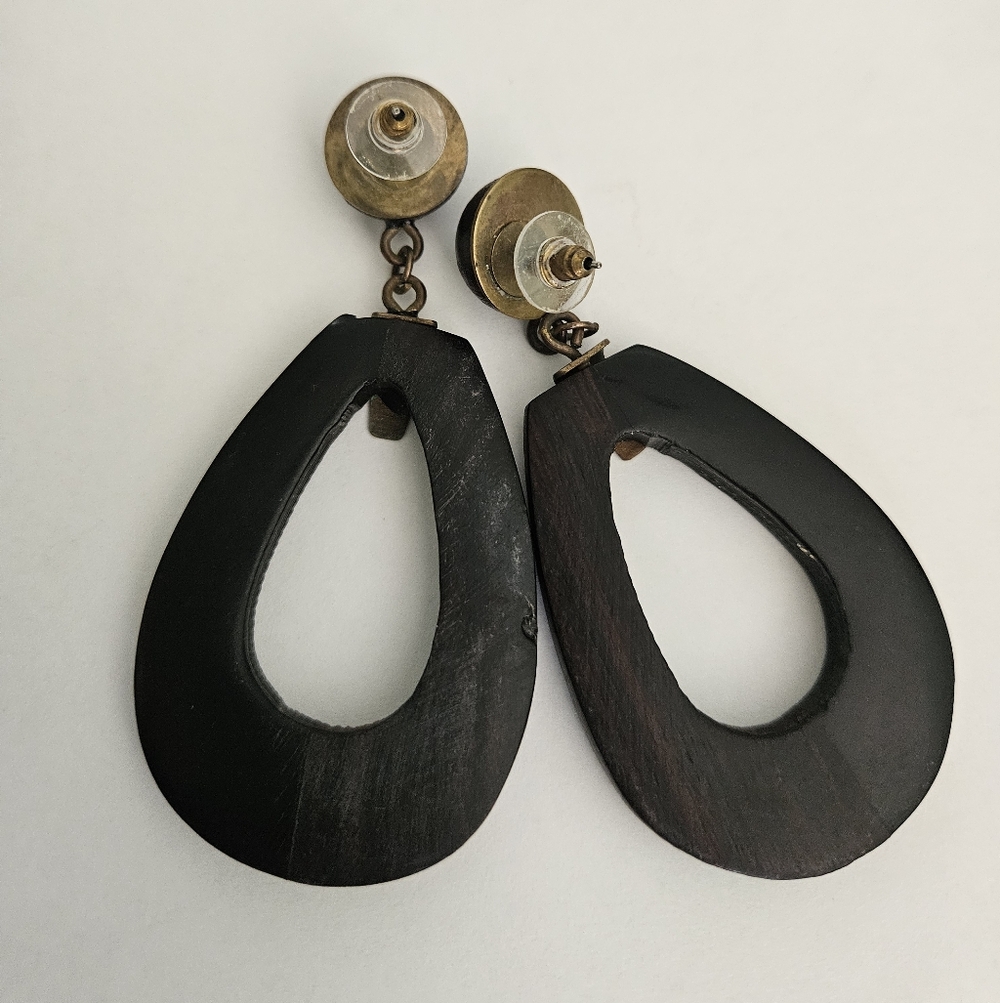 NEW Zara Wooden Brown Teardrop Earrings Bohemian Chunky Earthenware Retro 70s - Picture 4 of 5